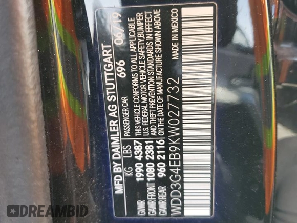 2019 Mercedes-Benz A 220 with VIN WDD3G4EB9KW027732, listed as a Copart auction lot 49477675 with 75,098 mi miles and Salvage Title. Bid and sale history available at DreamBid. Image 12.