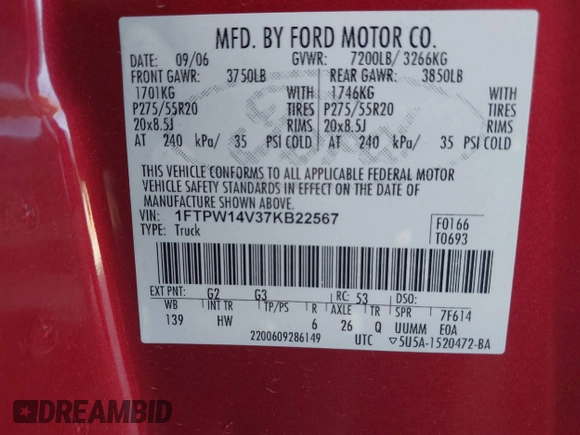2007 Ford F-150 XLT с VIN 1FTPW14V37KB22567, выставлен на аукционе IAAI как лот 42280284 с пробегом Не указан миль и . История ставок и продаж доступна на DreamBid. Изображение 9.