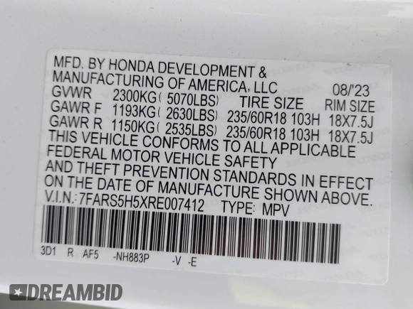 2024 Honda CR-V Sport with VIN 7FARS5H5XRE007412, listed as a IAAI auction lot 41419578 with 13,540 mi miles and . Bid and sale history available at DreamBid. Image 9.