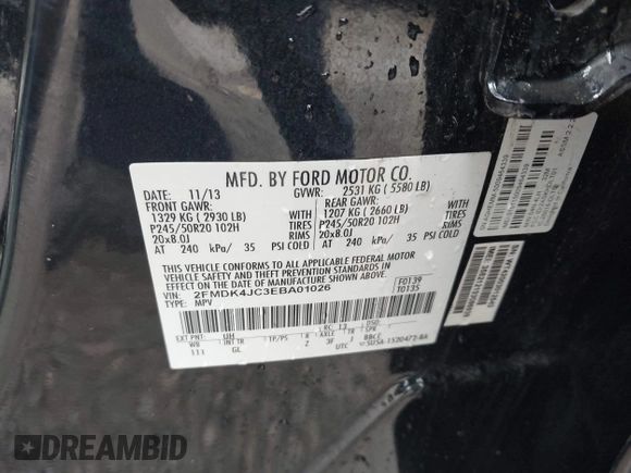 2014 Ford Edge SEL z VIN 2FMDK4JC3EBA01026, wystawiony jako IAAI lot #42229792 z przebiegiem 190 087 mil mil oraz . Historia ofert i sprzedaży dostępna na DreamBid. Obrazek 9.