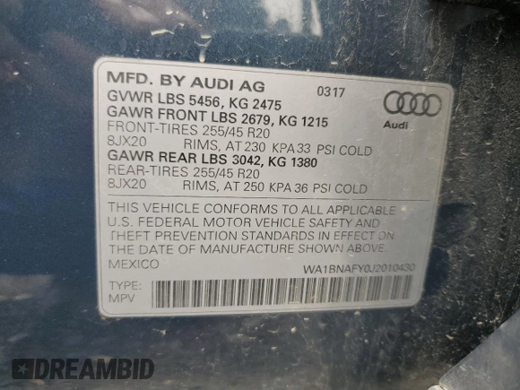 2018 Audi Q5 Premium Plus with VIN WA1BNAFY0J2010430, listed as a Copart auction lot 56914275 with Not provided miles and Salvage title. Bid and sale history available at DreamBid. Image 13.