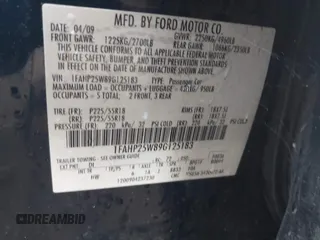 2009 Ford Taurus Limited with VIN 1FAHP25W89G125183, listed as a IAAI auction lot 42467556 with 244,771 mi miles and . Bid and sale history available at DreamBid. Image 9.