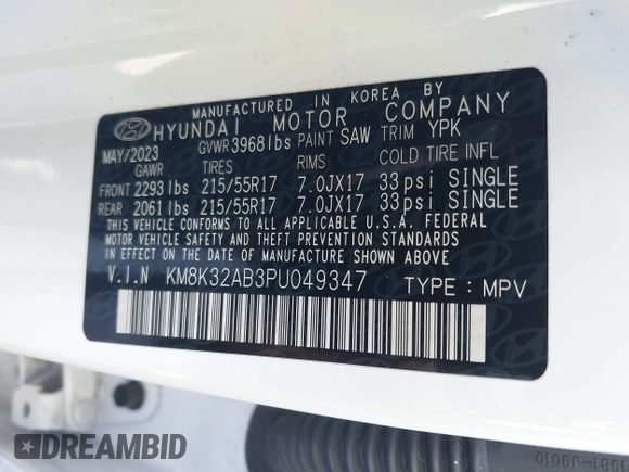 2023 Hyundai Kona SEL with VIN KM8K32AB3PU049347, listed as a IAAI auction lot 42002006 with 21,225 mi miles and . Bid and sale history available at DreamBid. Image 9.