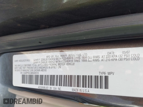 2008 Subaru Outback with VIN 4S4BP60C886300519, listed as a IAAI auction lot 41603910 with 175,895 mi miles and . Bid and sale history available at DreamBid. Image 9.