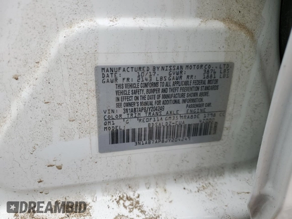 2018 Nissan Sentra S with VIN 3N1AB7AP8JY204249, listed as a Copart auction lot 51327885 with 172,568 mi miles and Clean Title. Bid and sale history available at DreamBid. Image 12.