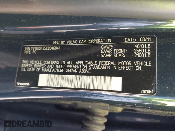 2012 Volvo S60 T5 z VIN YV1622FS5C2046841, wystawiony jako IAAI lot #42048477 z przebiegiem 231 218 mil mil oraz . Historia ofert i sprzedaży dostępna na DreamBid. Obrazek 9.