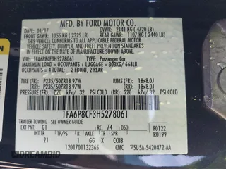 2017 Ford Mustang GT with VIN 1FA6P8CF3H5278061, listed as a IAAI auction lot 41883020 with 15,547 mi miles and . Bid and sale history available at DreamBid. Image 9.