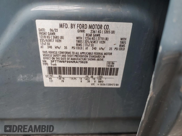 2022 Ford Maverick XL z VIN 3FTTW8F99NRA75626, wystawiony jako Copart lot #56849315 z przebiegiem 53 776 mil mil oraz Szkoda całkowita • Salvage title. Historia ofert i sprzedaży dostępna na DreamBid. Obrazek 12.