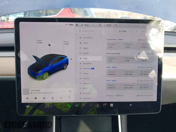 2021 Tesla Model Y Long Range with VIN 5YJYGDEE1MF083780, listed as a IAAI auction lot 41549308 with 37,372 mi miles and . Bid and sale history available at DreamBid. Image 16.