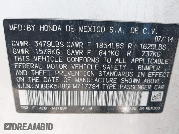 2015 Honda Fit EX-L with VIN 3HGGK5H86FM717784, listed as a IAAI auction lot 41997384 with 109,551 mi miles and . Bid and sale history available at DreamBid. Image 9.