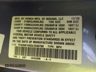 2020 Honda CR-V EX with VIN 7FARW1H53LE030700, listed as a IAAI auction lot 40876513 with 117,121 mi miles and . Bid and sale history available at DreamBid. Image 9.