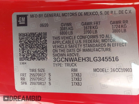 2020 Chevrolet Silverado 1500 Work Truck with VIN 3GCNWAEH3LG345516, listed as a IAAI auction lot 41593718 with 76,297 mi miles. Bid and sale history available at carsss.com. Image 9.