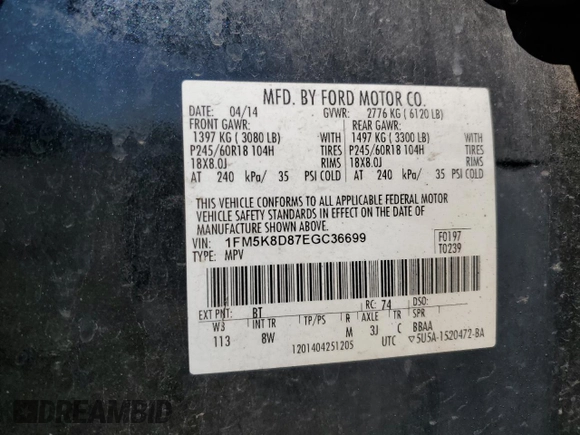 2014 Ford Explorer XLT with VIN 1FM5K8D87EGC36699, listed as a Copart auction lot 51984275 with 135,655 mi miles and Salvage Title. Bid and sale history available at carsss.com. Image 13.