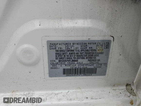 2015 Nissan Note SV with VIN 3N1CE2CP4FL386665, listed as a Copart auction lot 58596785 with 141,244 mi miles and Salvage title. Bid and sale history available at DreamBid. Image 12.