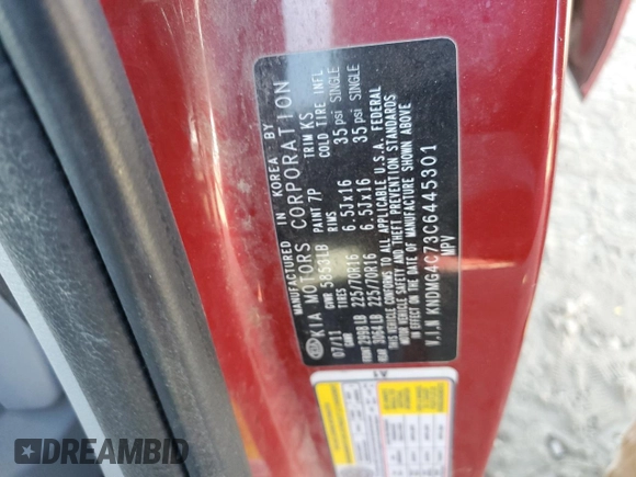 2012 Kia Sedona LX with VIN KNDMG4C73C6445301, listed as a Copart auction lot 68065444 with 177,259 mi miles and Salvage Title. Bid and sale history available at carsss.com. Image 15.