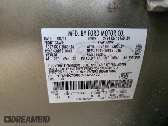 2012 Ford Explorer XLT with VIN 1FMHK7D88CGA23572, listed as a Copart auction lot 53315895 with 106,333 mi miles and Salvage Title. Bid and sale history available at DreamBid. Image 14.