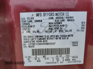 2005 Ford F-150 XL with VIN 1FTRF12W05NB05547, listed as a Copart auction lot 49312315 with 327,417 mi miles and Salvage Title. Bid and sale history available at carsss.com. Image 12.