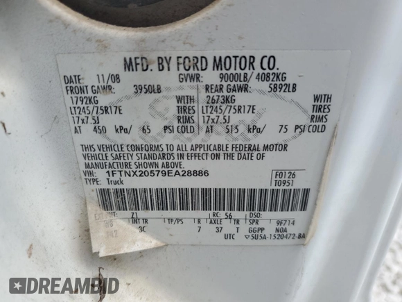 2009 Ford Super Duty F-250 XL with VIN 1FTNX20579EA28886, listed as a Copart auction lot 72176784 with 183,992 mi miles and Salvage Title. Bid and sale history available at carsss.com. Image 12.