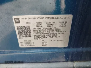 2019 Chevrolet Equinox LT z VIN 3GNAXUEV4KL149570, wystawiony jako IAAI lot #42250214 z przebiegiem 79 743 mil mil oraz . Historia ofert i sprzedaży dostępna na DreamBid. Obrazek 9.