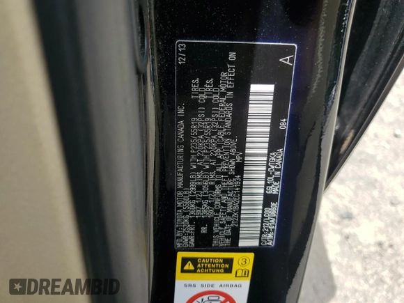 2014 Lexus RX 350 with VIN 2T2ZK1BA2EC141934, listed as a Copart auction lot 59601715 with 95,064 mi miles and Salvage title. Bid and sale history available at DreamBid. Image 13.