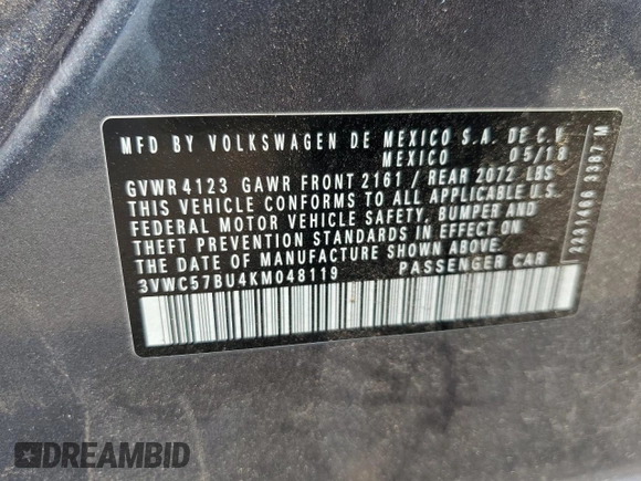 2019 Volkswagen Jetta S with VIN 3VWC57BU4KM048119, listed as a Copart auction lot 61542715 with 85,011 mi miles and Salvage title. Bid and sale history available at DreamBid. Image 12.