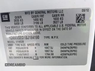 2011 GMC Acadia SLT2 with VIN 1GKKVSED1BJ184190, listed as a IAAI auction lot 41685394 with 211,742 mi miles. Bid and sale history available at carsss.com. Image 9.