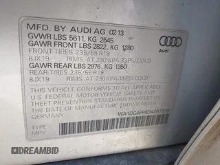 2013 Audi Q5 Premium Plus with VIN WA1DGAFP8DA067978, listed as a IAAI auction lot 41886813 with 224,482 mi miles and . Bid and sale history available at DreamBid. Image 9.