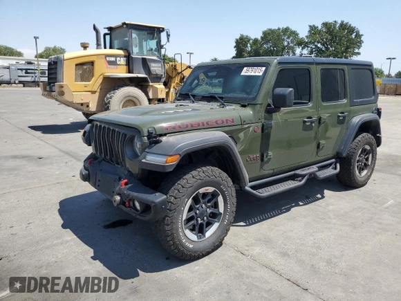 2021 Jeep Wrangler Unlimited Rubicon z VIN 1C4HJXFG6MW700458, wystawiony jako Copart lot #59791015 z przebiegiem 45 562 mil mil oraz Szkoda całkowita • Salvage title. Historia ofert i sprzedaży dostępna na DreamBid. Obrazek 1.