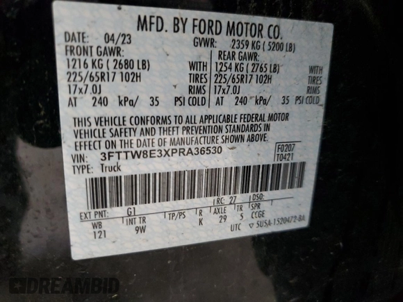 2023 Ford Maverick XL with VIN 3FTTW8E3XPRA36530, listed as a Copart auction lot 55406425 with 14,023 mi miles and Salvage Title. Bid and sale history available at DreamBid. Image 12.