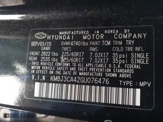 2016 Hyundai Tucson SE with VIN KM8J3CA42GU076476, listed as a IAAI auction lot 41272580 with 112,010 mi miles. Bid and sale history available at carsss.com. Image 9.