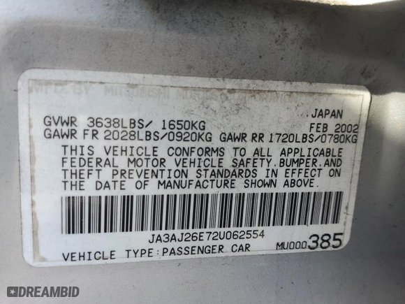 2002 Mitsubishi Lancer ES with VIN JA3AJ26E72U062554, listed as a Copart auction lot 45915625 with 163,839 mi miles and Salvage Title. Bid and sale history available at carsss.com. Image 12.
