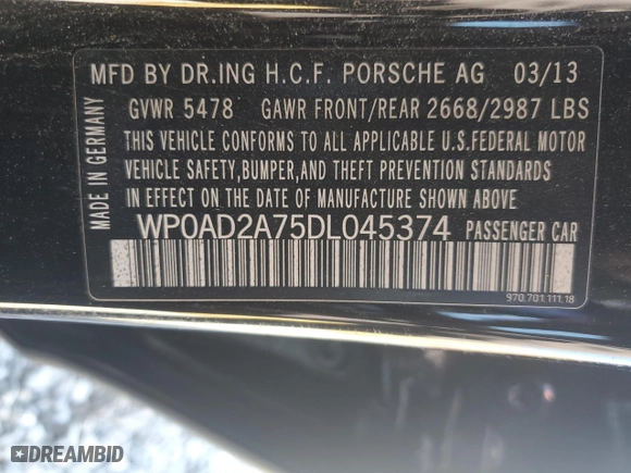 2013 Porsche Panamera S Hybrid with VIN WP0AD2A75DL045374, listed as a Copart auction lot 75343984 with 99,047 mi miles and Clean Title. Bid and sale history available at carsss.com. Image 12.
