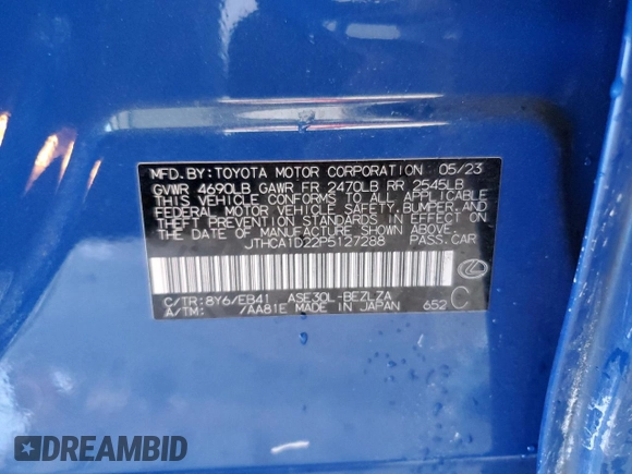2023 Lexus IS 300 z VIN JTHCA1D22P5127288, wystawiony jako Copart lot #53607865 z przebiegiem 20 936 mil mil oraz Szkoda całkowita • Salvage title. Historia ofert i sprzedaży dostępna na DreamBid. Obrazek 14.