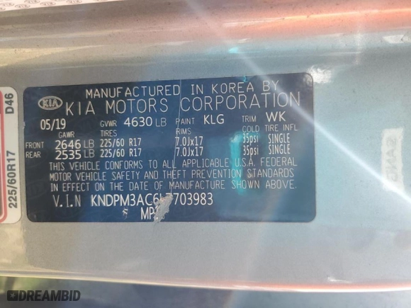 2020 Kia Sportage LX with VIN KNDPM3AC6L7703983, listed as a Copart auction lot 65364074 with 0 mi miles and Salvage Title. Bid and sale history available at carsss.com. Image 13.