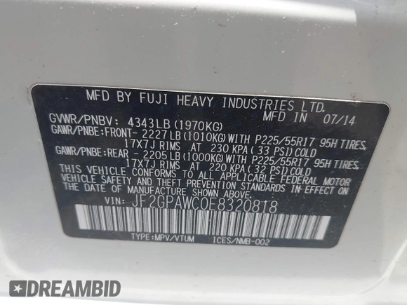 2014 Subaru Crosstrek Premium z VIN JF2GPAWC0E8320818, wystawiony jako IAAI lot #42300947 z przebiegiem 143 077 mil mil oraz . Historia ofert i sprzedaży dostępna na DreamBid. Obrazek 9.