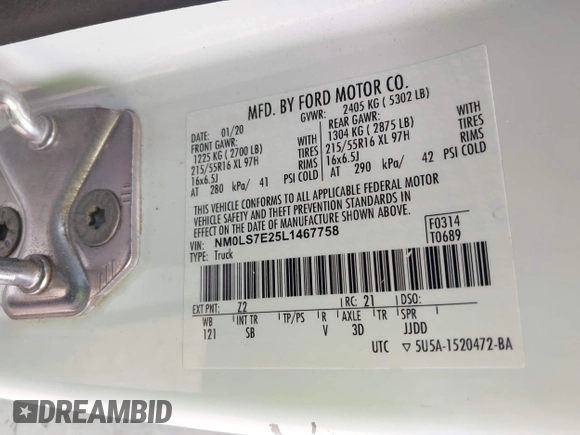 2020 Ford Transit Connect XL с VIN NM0LS7E25L1467758, выставлен на аукционе IAAI как лот 42348997 с пробегом 116 656 миль миль и . История ставок и продаж доступна на DreamBid. Изображение 9.