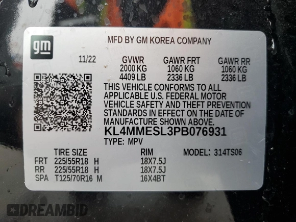 2023 Buick Encore GX Select with VIN KL4MMESL3PB076931, listed as a Copart auction lot 53656105 with 9,700 mi miles and Salvage title. Bid and sale history available at DreamBid. Image 14.