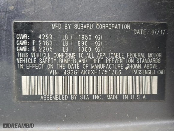 2017 Subaru Impreza Sport with VIN 4S3GTAK6XH1751786, listed as a Copart auction lot 86219994 with 121,393 mi miles and Salvage Title. Bid and sale history available at carsss.com. Image 12.