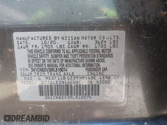 2021 Nissan Versa S with VIN 3N1CN8DV3ML810074, listed as a IAAI auction lot 42621890 with 73,783 mi miles and . Bid and sale history available at DreamBid. Image 9.