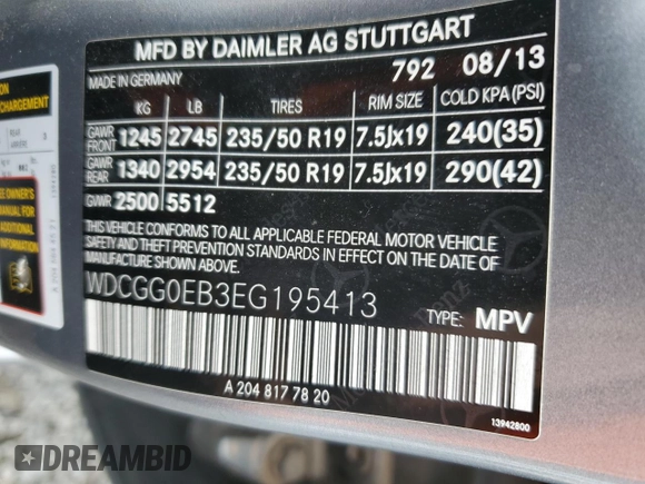 2014 Mercedes-Benz GLK 250 with VIN WDCGG0EB3EG195413, listed as a Copart auction lot 50622035 with 174,459 mi miles and Salvage Title. Bid and sale history available at DreamBid. Image 13.