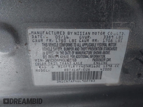 2016 Nissan Versa S z VIN 3N1CN7AP4GL902783, wystawiony jako IAAI lot #42128197 z przebiegiem 116 847 mil mil oraz . Historia ofert i sprzedaży dostępna na DreamBid. Obrazek 9.