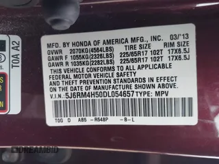 2013 Honda CR-V EX with VIN 5J6RM4H50DL054657, listed as a IAAI auction lot 41839961 with 151,239 mi miles. Bid and sale history available at carsss.com. Image 9.