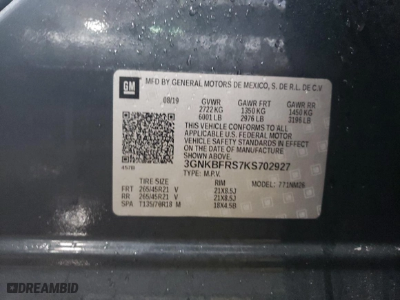 2019 Chevrolet Blazer Premier with VIN 3GNKBFRS7KS702927, listed as a Copart auction lot 45969075 with 34,494 mi miles and Salvage Title. Bid and sale history available at carsss.com. Image 12.
