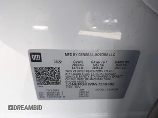 2022 Chevrolet Traverse LT Cloth z VIN 1GNERGKW9NJ159582, wystawiony jako IAAI lot #41510198 z przebiegiem 38 074 mil mil oraz . Historia ofert i sprzedaży dostępna na DreamBid. Obrazek 9.