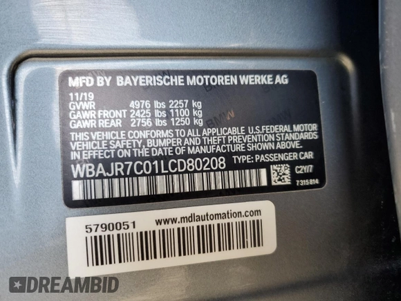2020 BMW 5 Series 530i xDrive z VIN WBAJR7C01LCD80208, wystawiony jako Copart lot #48381955 z przebiegiem 39 677 mil mil oraz Szkoda całkowita • Salvage title. Historia ofert i sprzedaży dostępna na DreamBid. Obrazek 12.