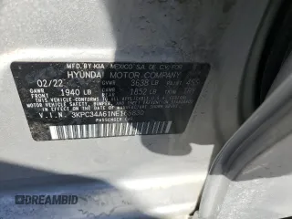 2022 Hyundai Accent Limited with VIN 3KPC34A61NE165830, listed as a Copart auction lot 46813205 with 33,461 mi miles and Salvage Title. Bid and sale history available at carsss.com. Image 12.
