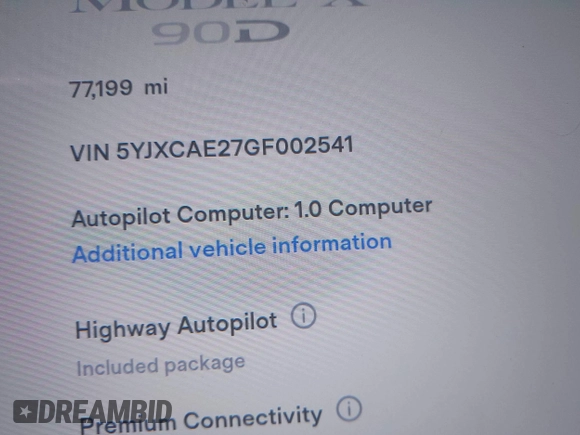 2016 Tesla Model X 70D z VIN 5YJXCAE27GF002541, wystawiony jako IAAI lot #41957228 z przebiegiem 77 199 mil mil oraz . Historia ofert i sprzedaży dostępna na DreamBid. Obrazek 9.