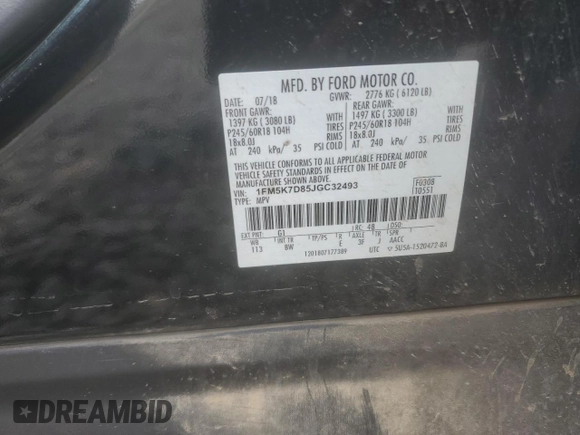 2018 Ford Explorer XLT z VIN 1FM5K7D85JGC32493, wystawiony jako Copart lot #61495965 z przebiegiem 100 830 mil mil oraz Szkoda całkowita • Salvage title. Historia ofert i sprzedaży dostępna na DreamBid. Obrazek 13.