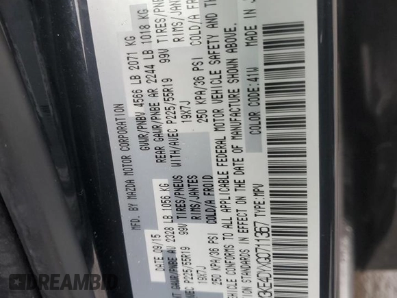 2016 Mazda CX-5 Grand Touring with VIN JM3KE4DYXG0711367, listed as a Copart auction lot 52862405 with 87,870 mi miles and Salvage Title. Bid and sale history available at DreamBid. Image 12.