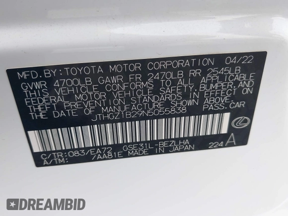 2022 Lexus IS 350 F Sport z VIN JTHGZ1B29N5055838, wystawiony jako IAAI lot #42087057 z przebiegiem 50 699 mil mil oraz . Historia ofert i sprzedaży dostępna na DreamBid. Obrazek 9.